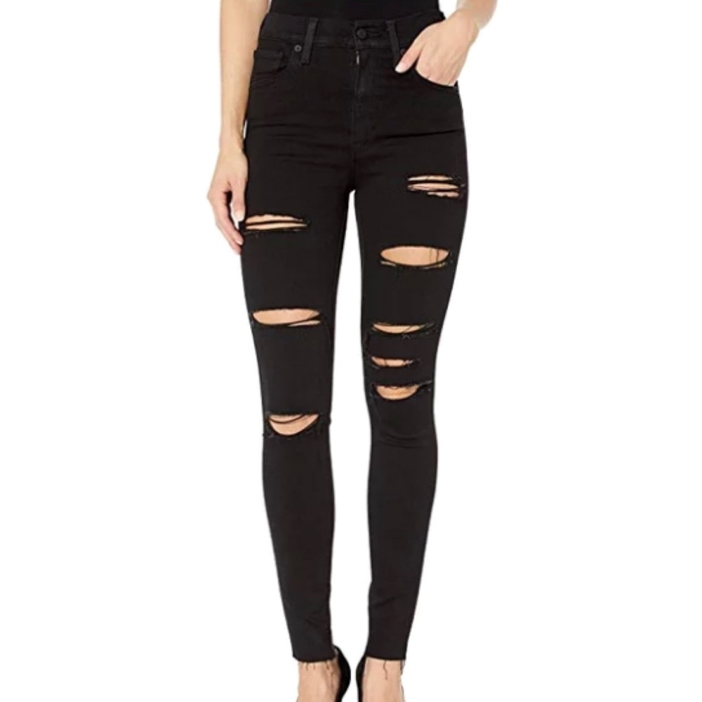 Levi’s mile high super skinny jeans size w26 l28 black distressed basic